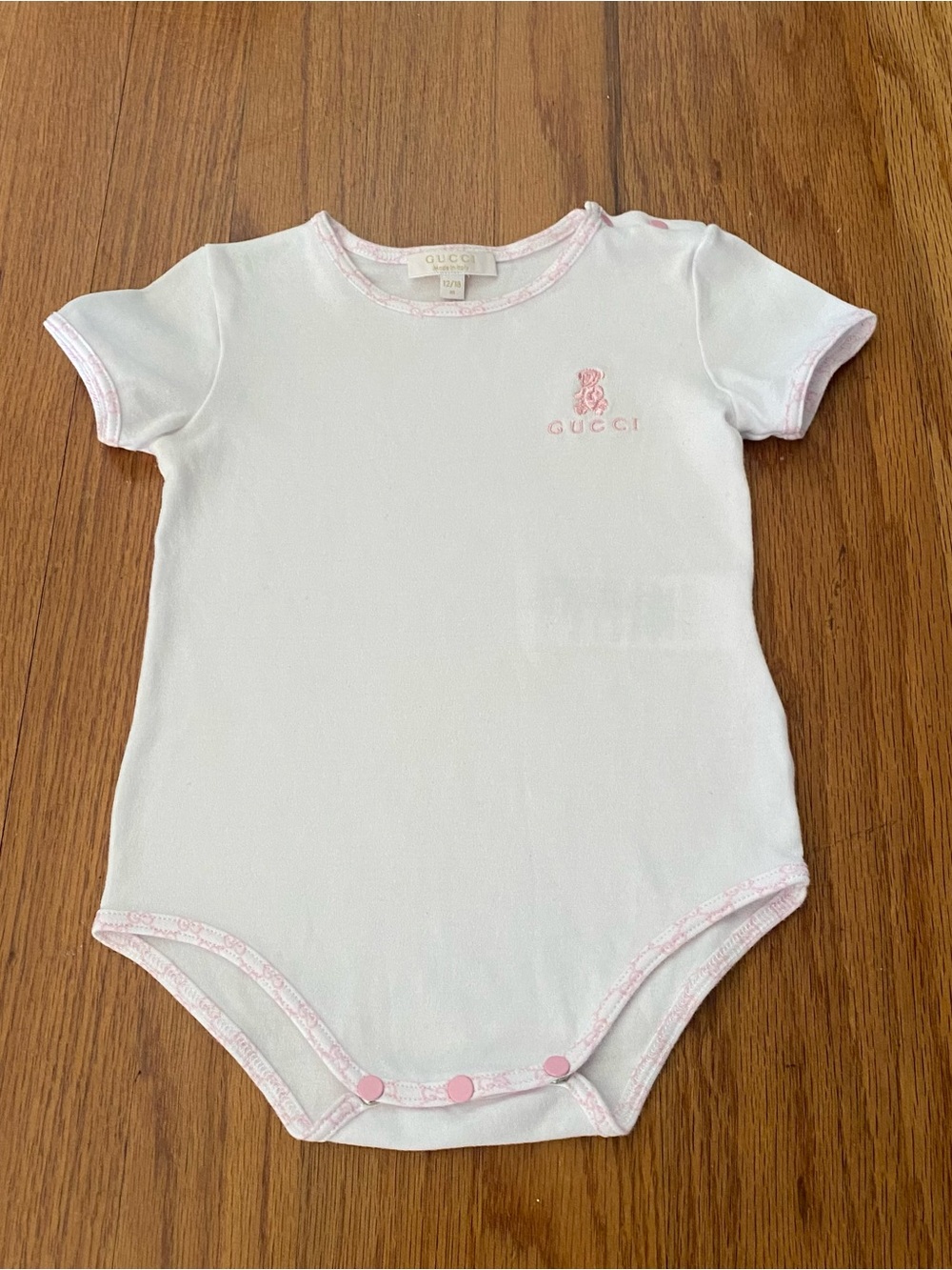 Gucci Bodysuit with Light Pink Trim and Embroidered Logo